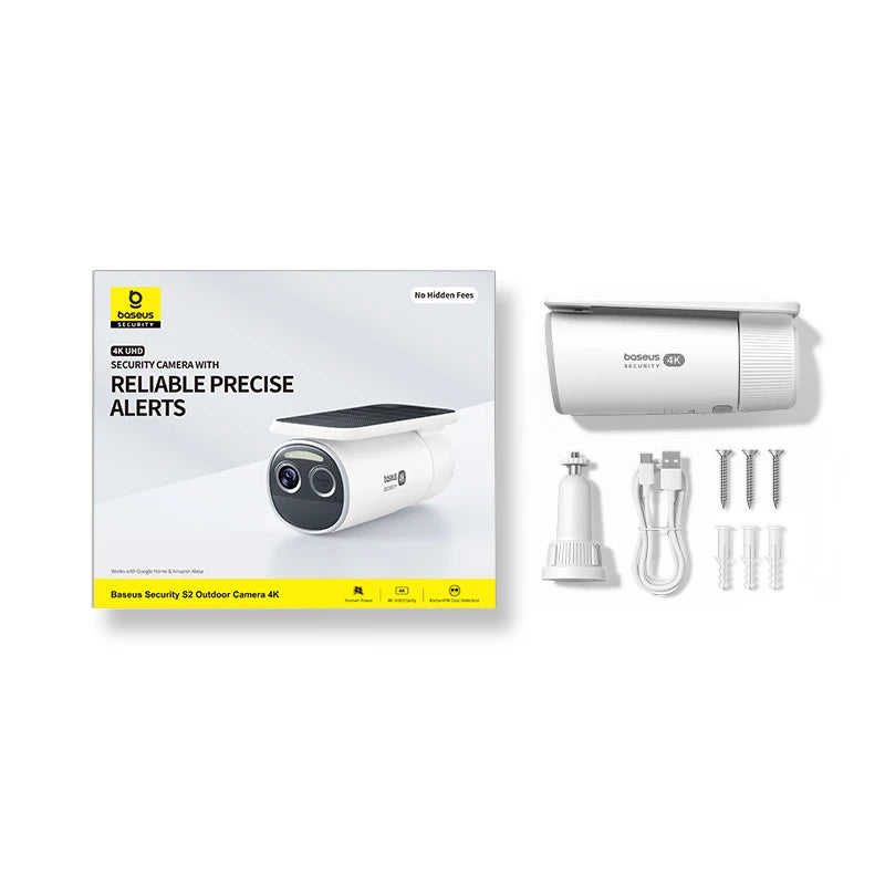 Baseus Security S2 Outdoor Camera 4K Clarity Solar Wireless Wifi Camera Smart Face ID IP67 Waterproof 145°FOV Smart App Control